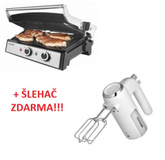 GE2010 Elektrický kontaktní pannini gril 3 v 1+ DÁREK SR3380 Šlehač ruční elektrický 400 W